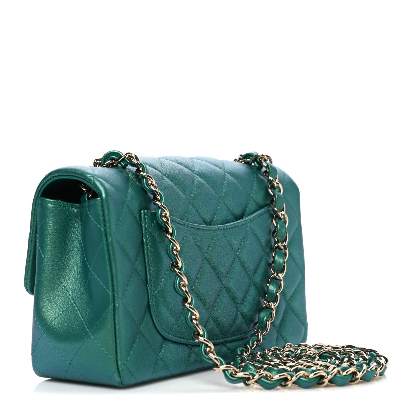 Iridescent Lambskin Quilted Mini Rectangular Flap Green