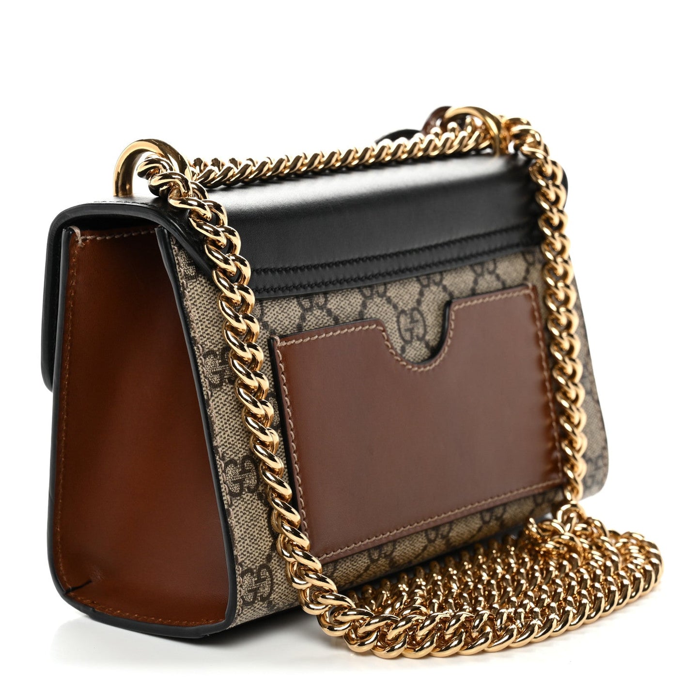 GG Supreme Monogram Calfskin Small Padlock Shoulder Bag Beige Black Cuir