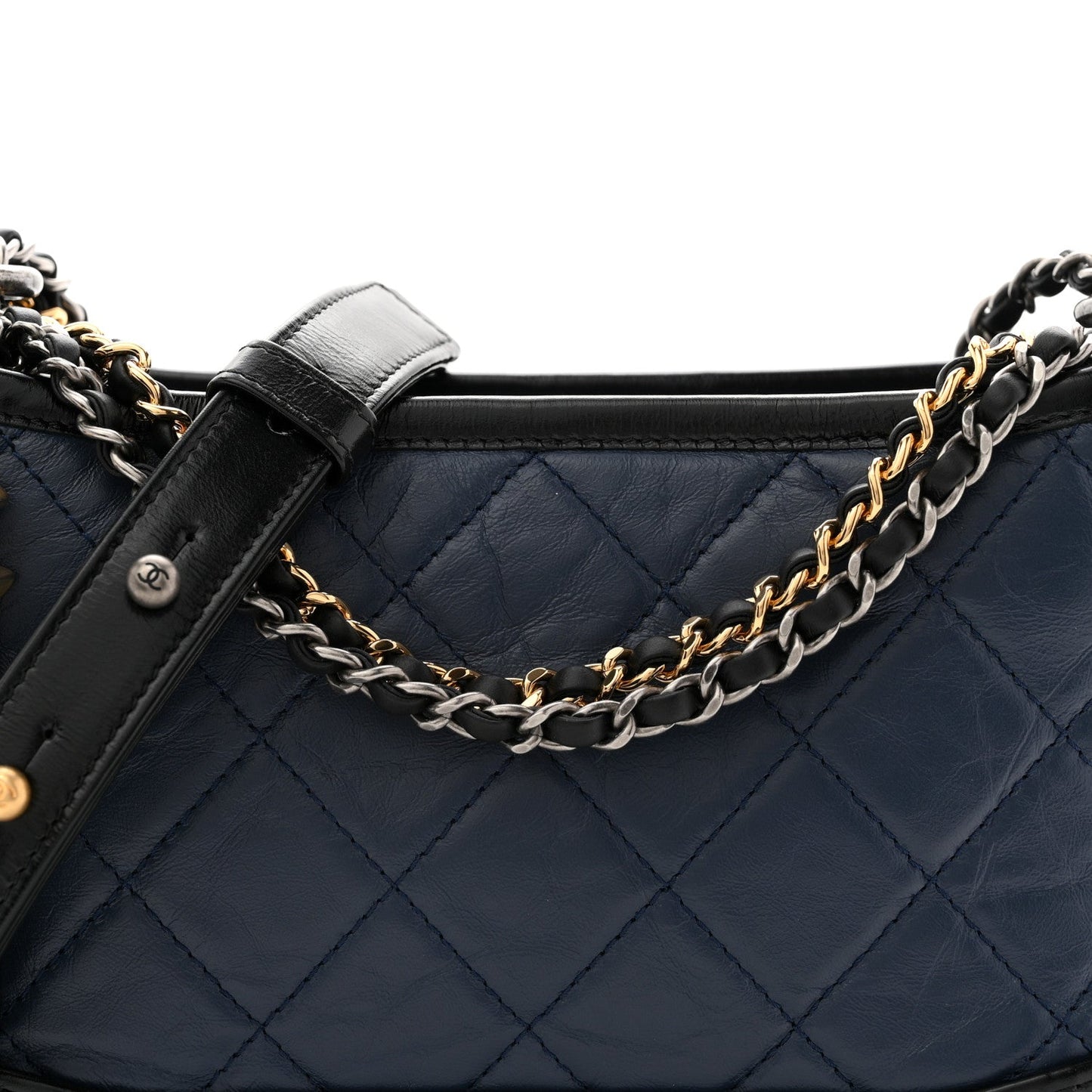 Aged Calfskin Quilted Small Gabrielle Hobo Navy Black