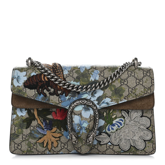 GG Supreme Monogram Blooms Print Embroidered Small Dionysus Shoulder Bag Blue Taupe
