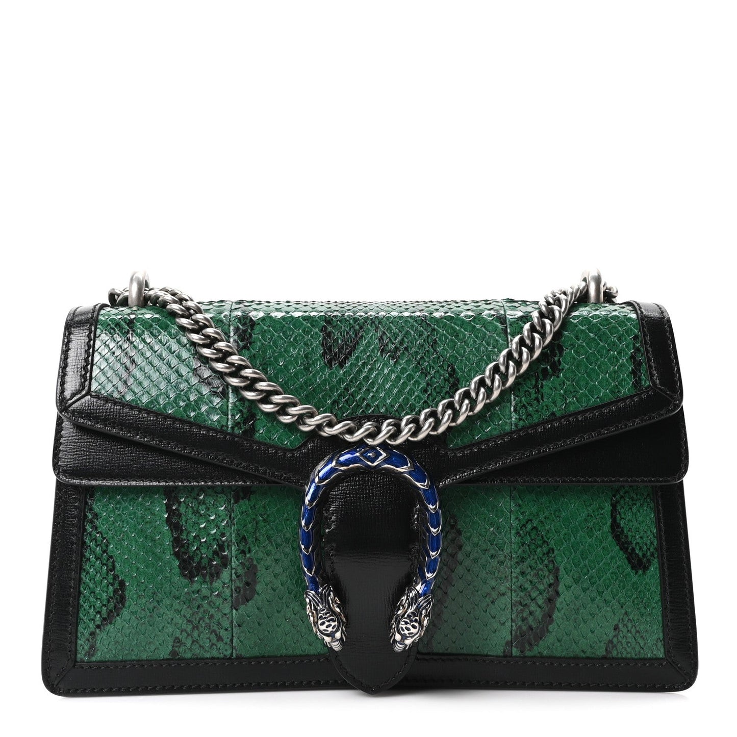 Snakeskin Enamel Small Dionysus Shoulder Bag Green