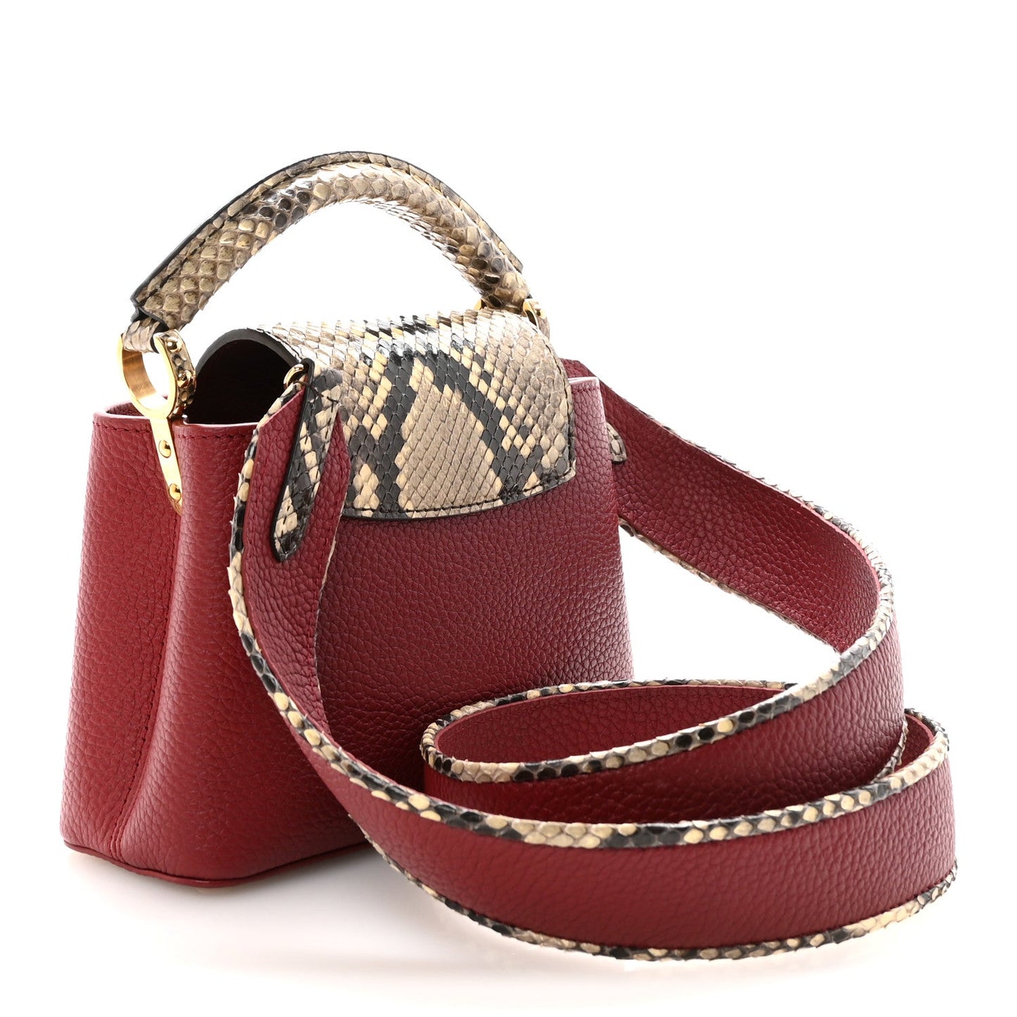 Taurillon Snakeskin Mini Capucines Burgundy