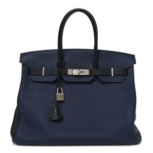 Togo Bi-Color Horseshoe Birkin 35 Bleu Nuit Black