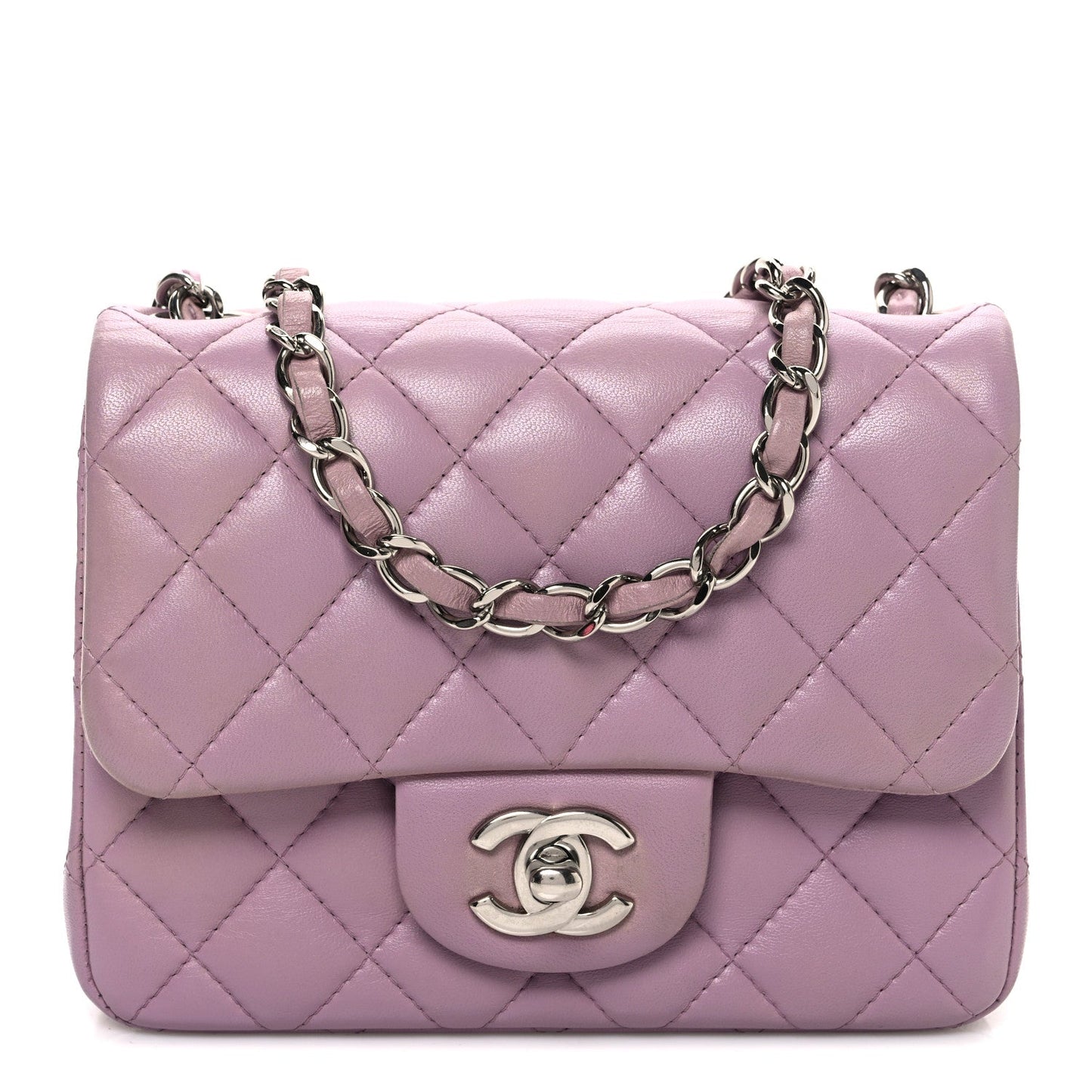 Lambskin Quilted Mini Square Flap Purple