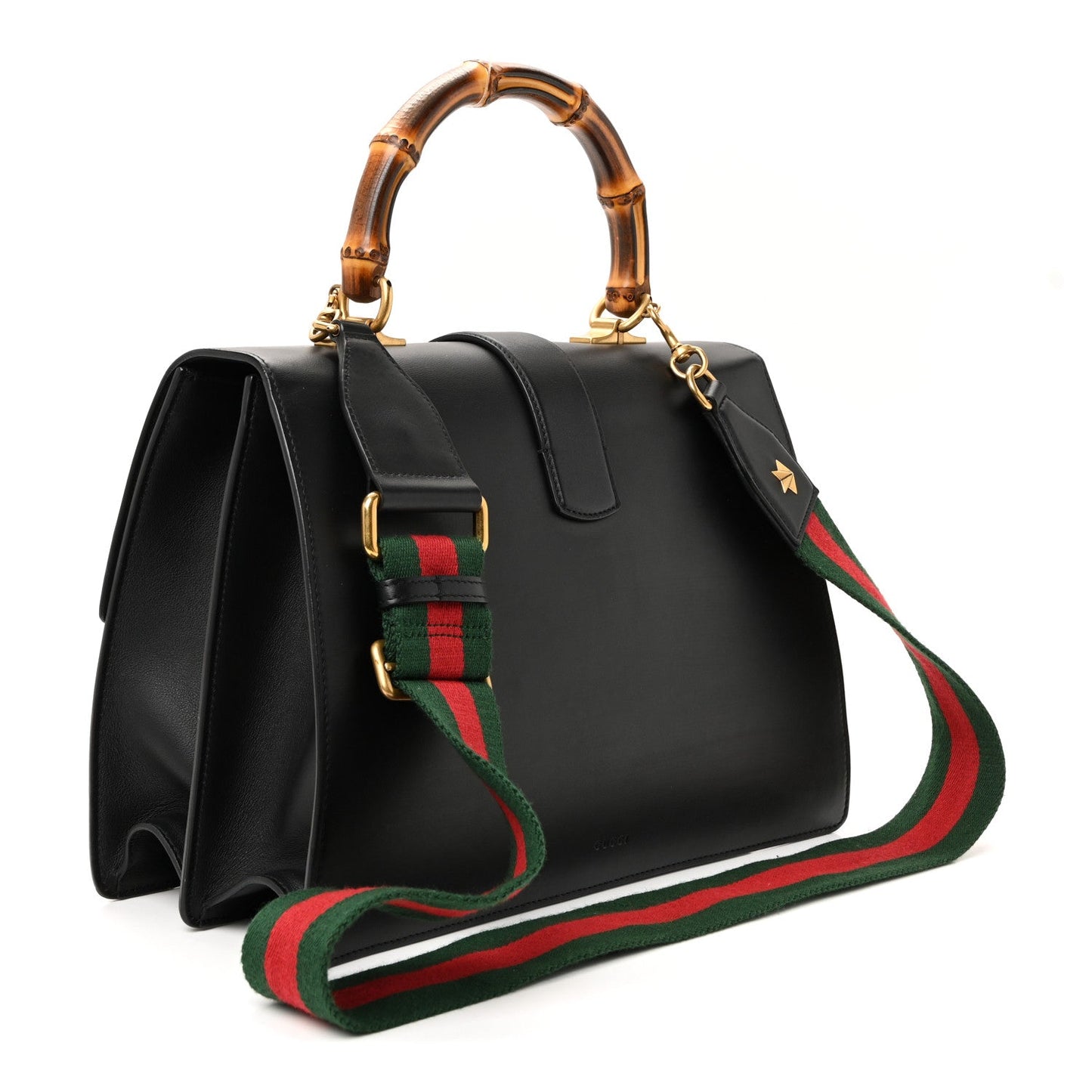 Moon Calfskin Web Large Dionysus Bamboo Top Handle Bag Black