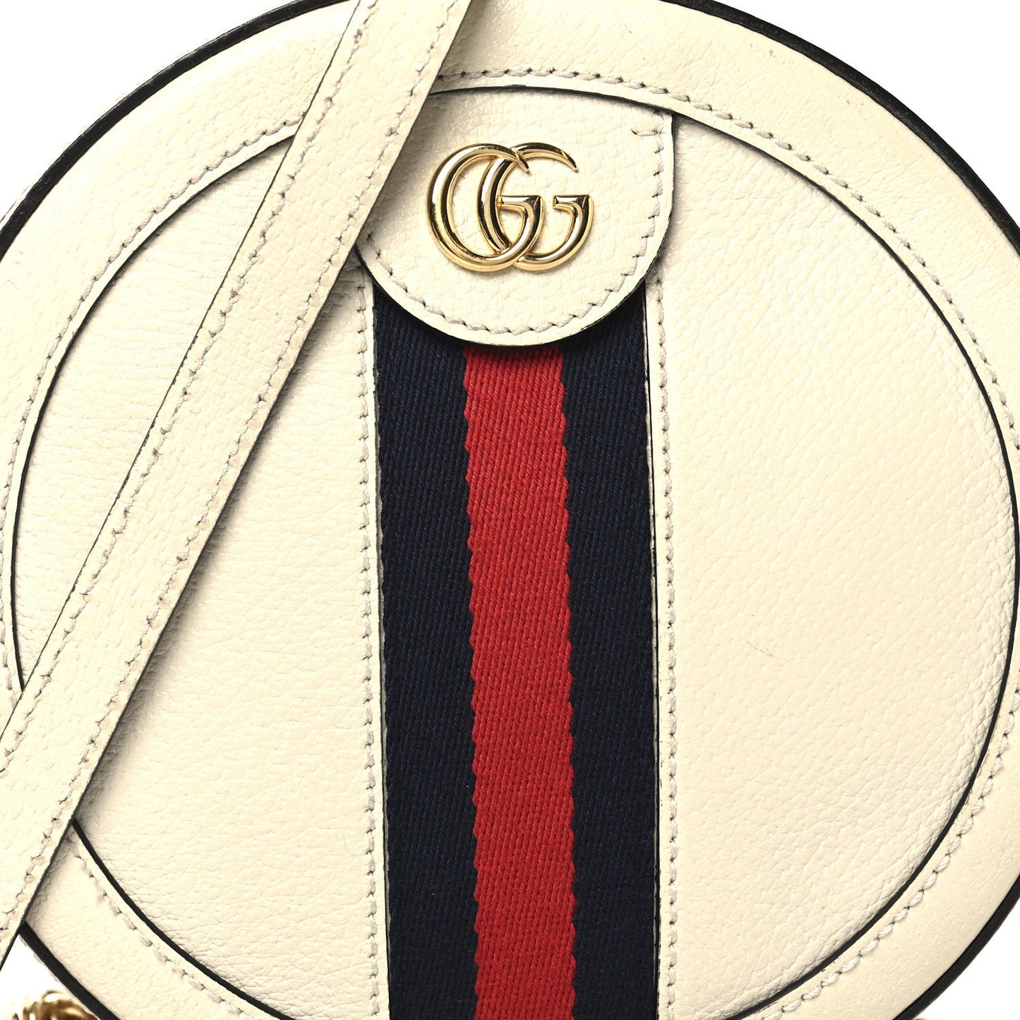 Textured Calfskin Web Mini Ophidia Round Shoulder Bag Mystic White