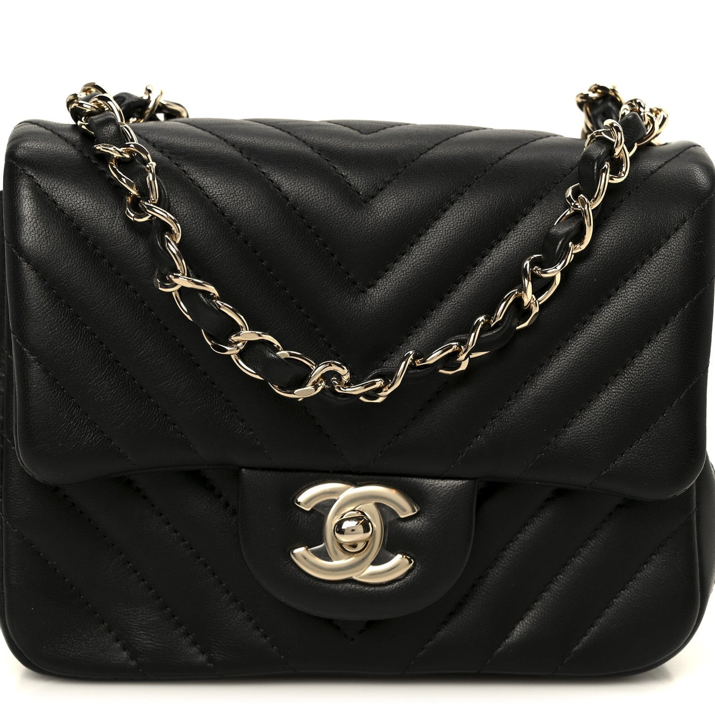 Lambskin Chevron Quilted Mini Square Flap Black