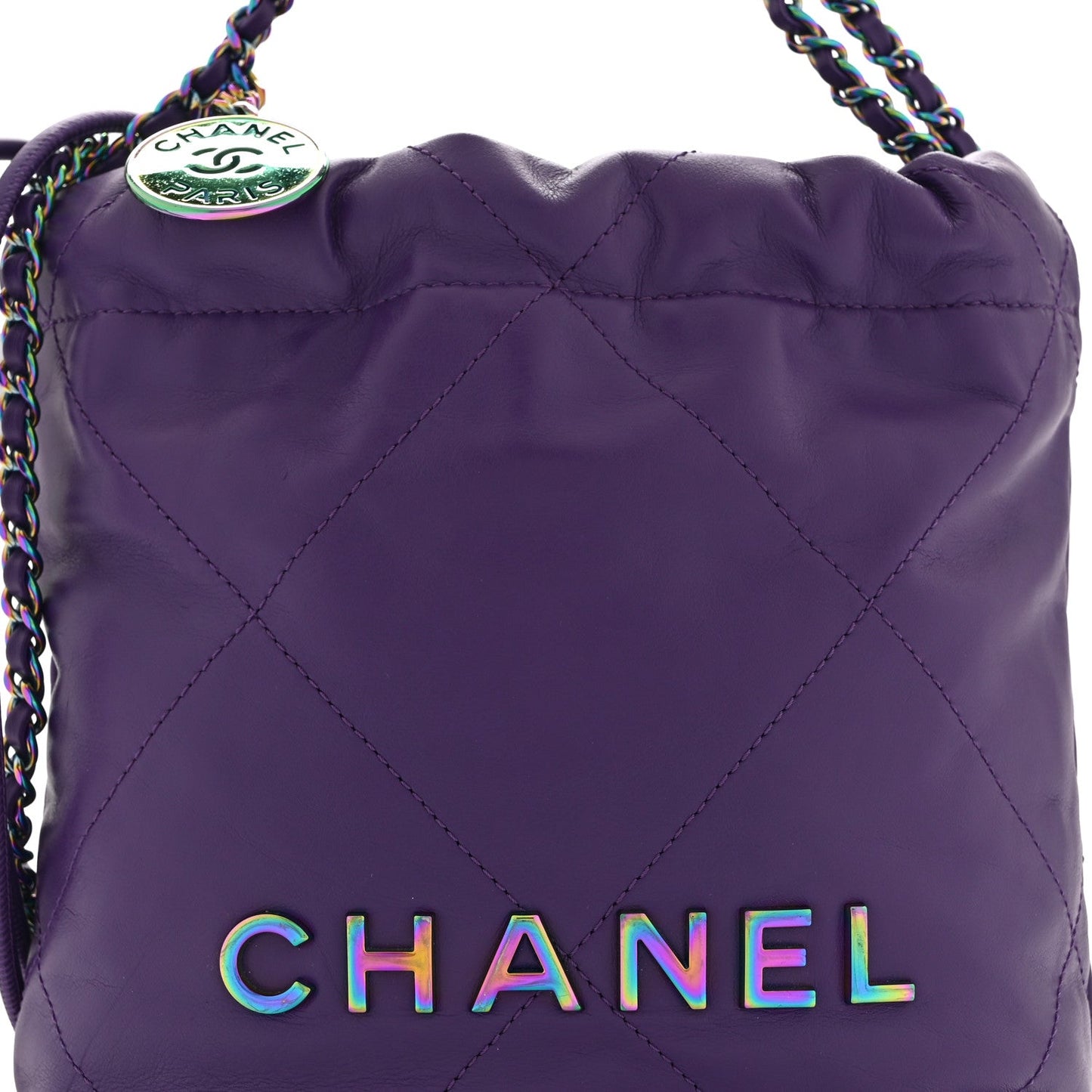 Shiny Calfskin Quilted Rainbow Mini Chanel 22 Purple