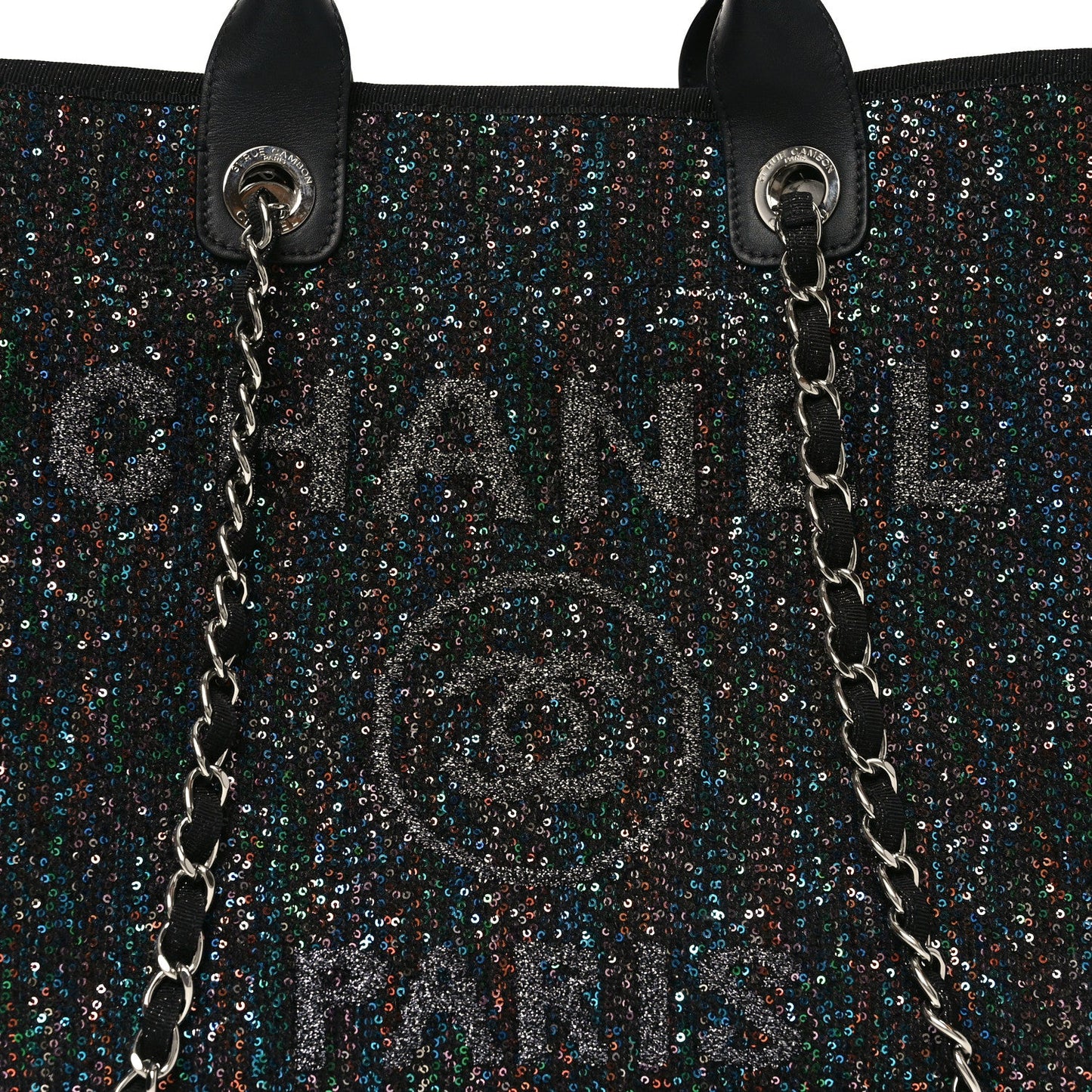 Calfskin Sequin Medium Deauville Tote Black