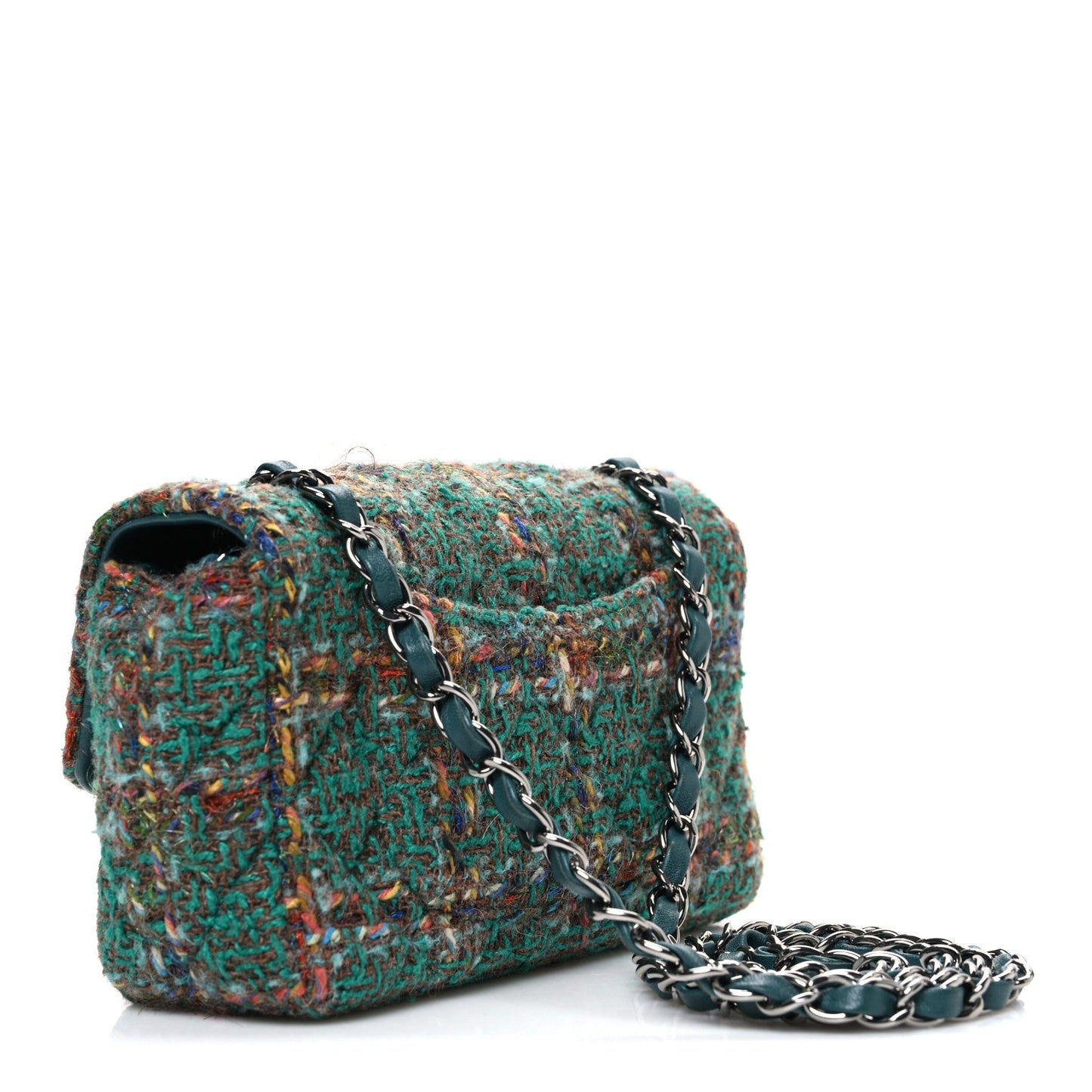 Tweed Quilted Mini Rectangular Flap Green