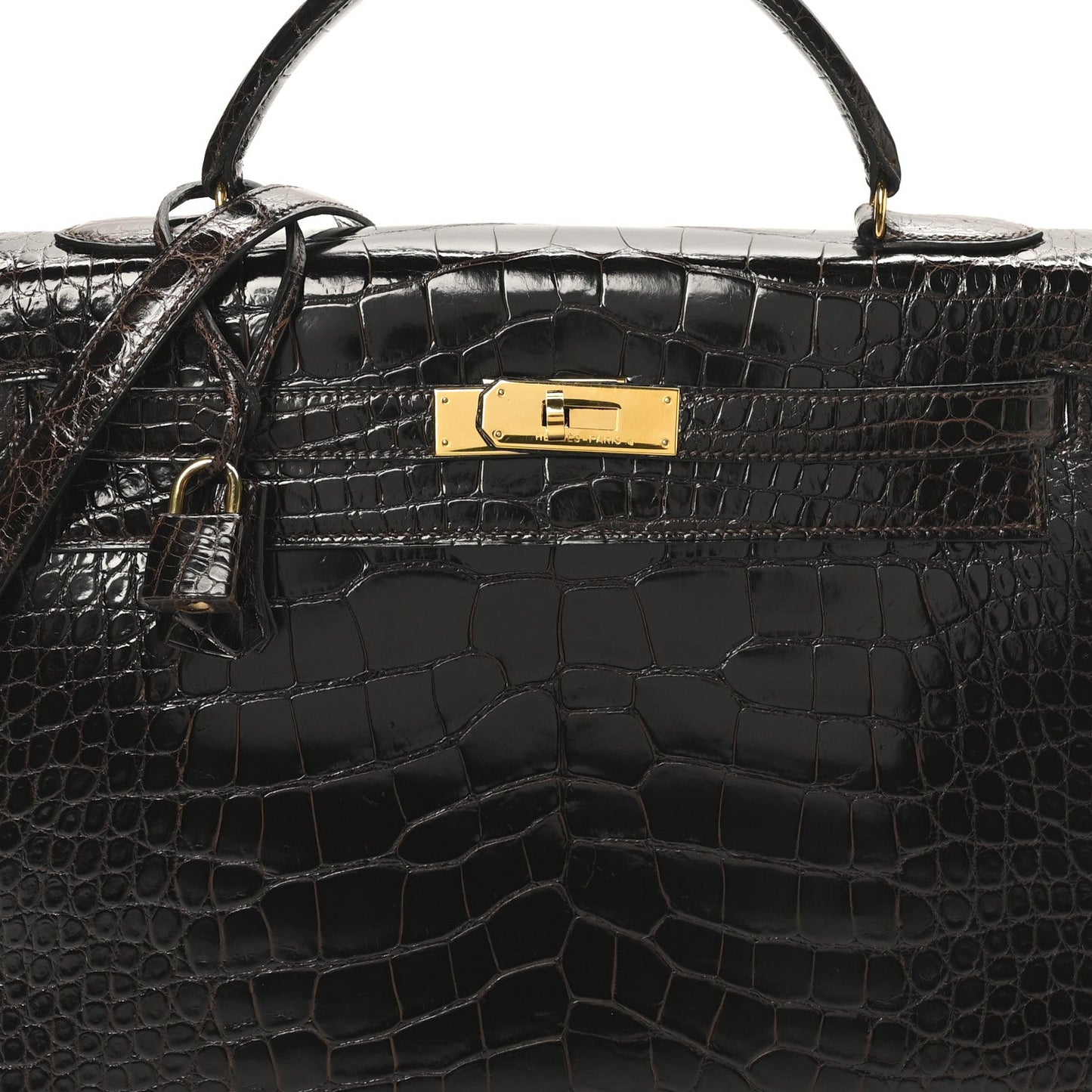 Shiny Alligator Kelly Sellier 32 Havane