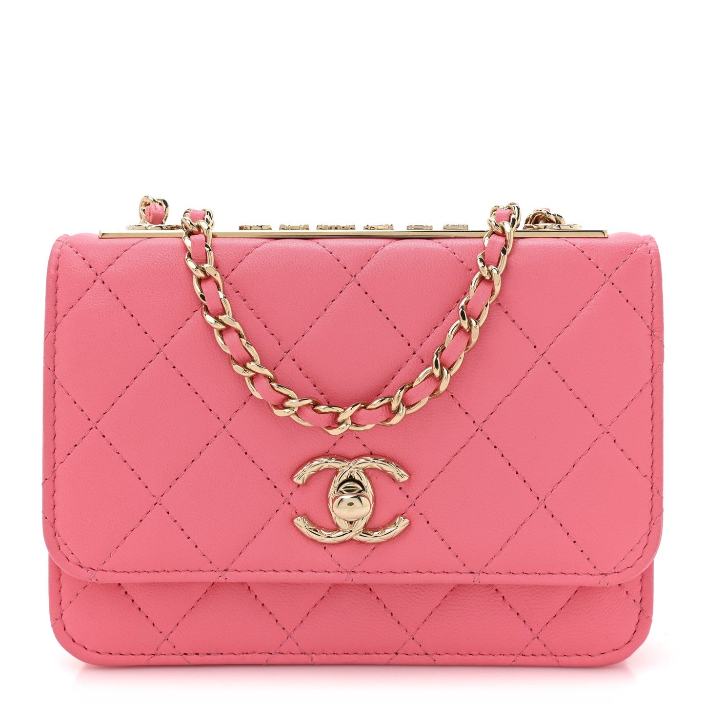Lambskin Quilted Mini Trendy CC Wallet On Chain WOC Pink
