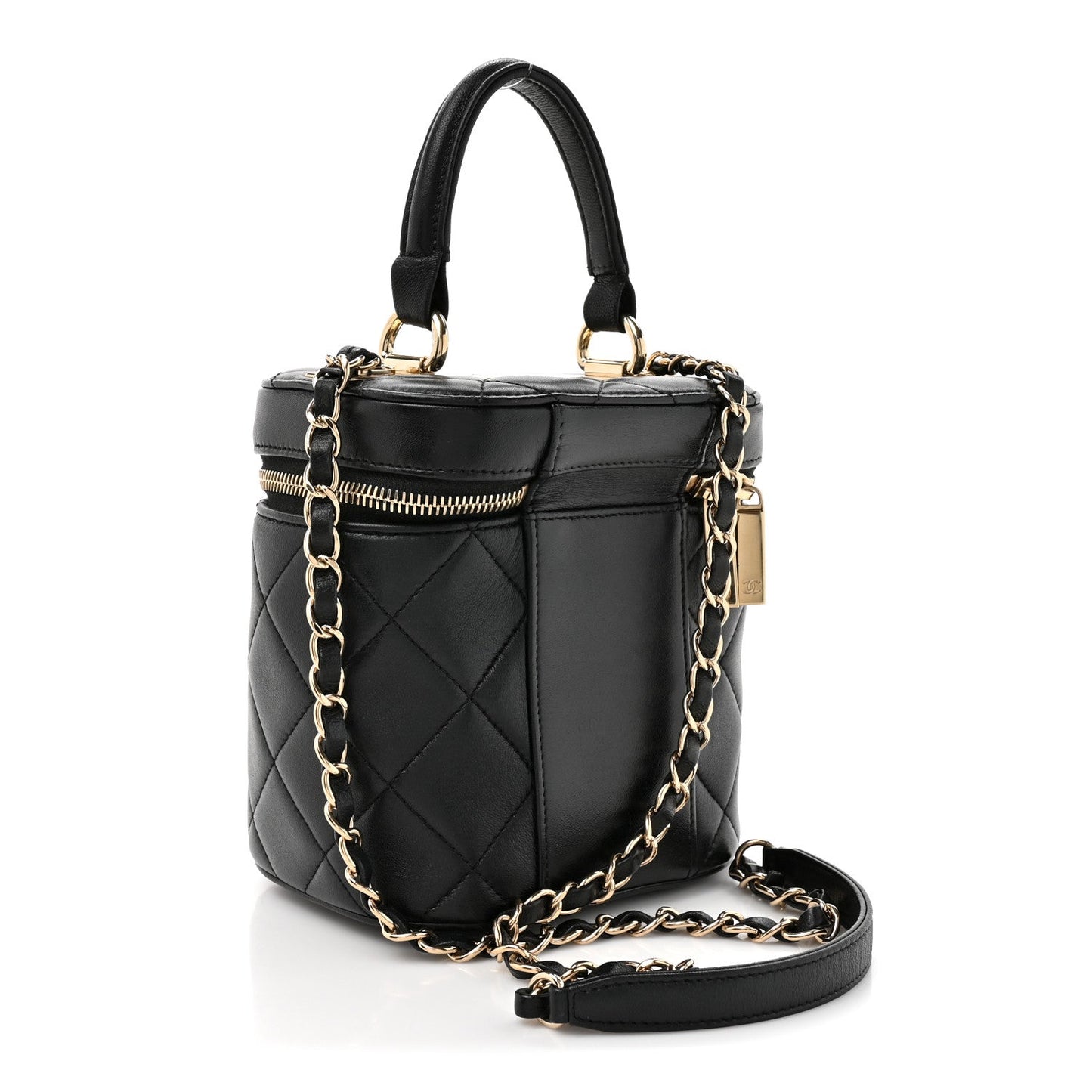 Lambskin Quilted Trendy Vanity Case Black