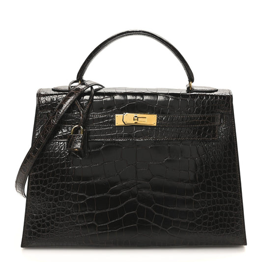 Shiny Alligator Kelly Sellier 32 Havane