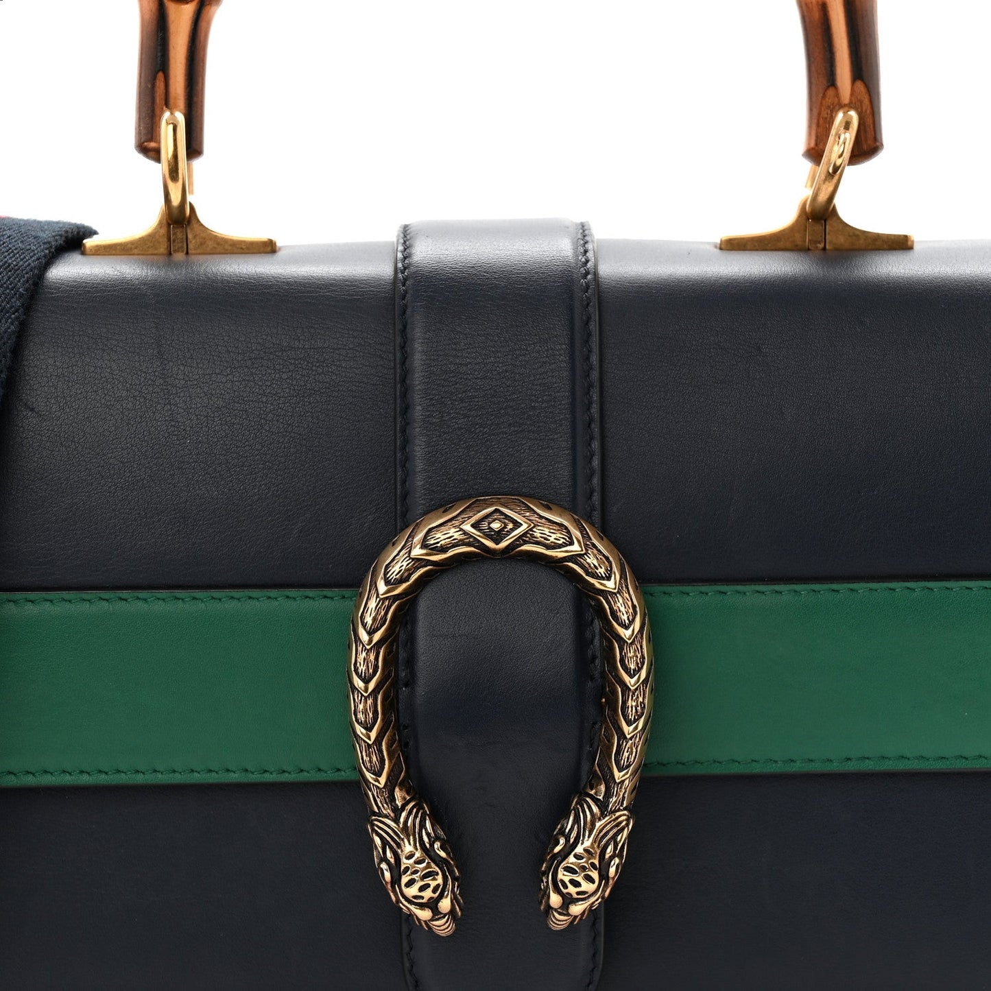 Moon Calfskin Bamboo Web Medium Dionysus Top Handle Bag Blue Emerald Hibiscus Red