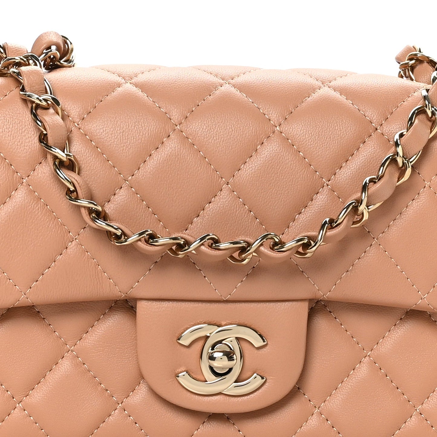 Lambskin Quilted Mini Rectangular Flap Brown