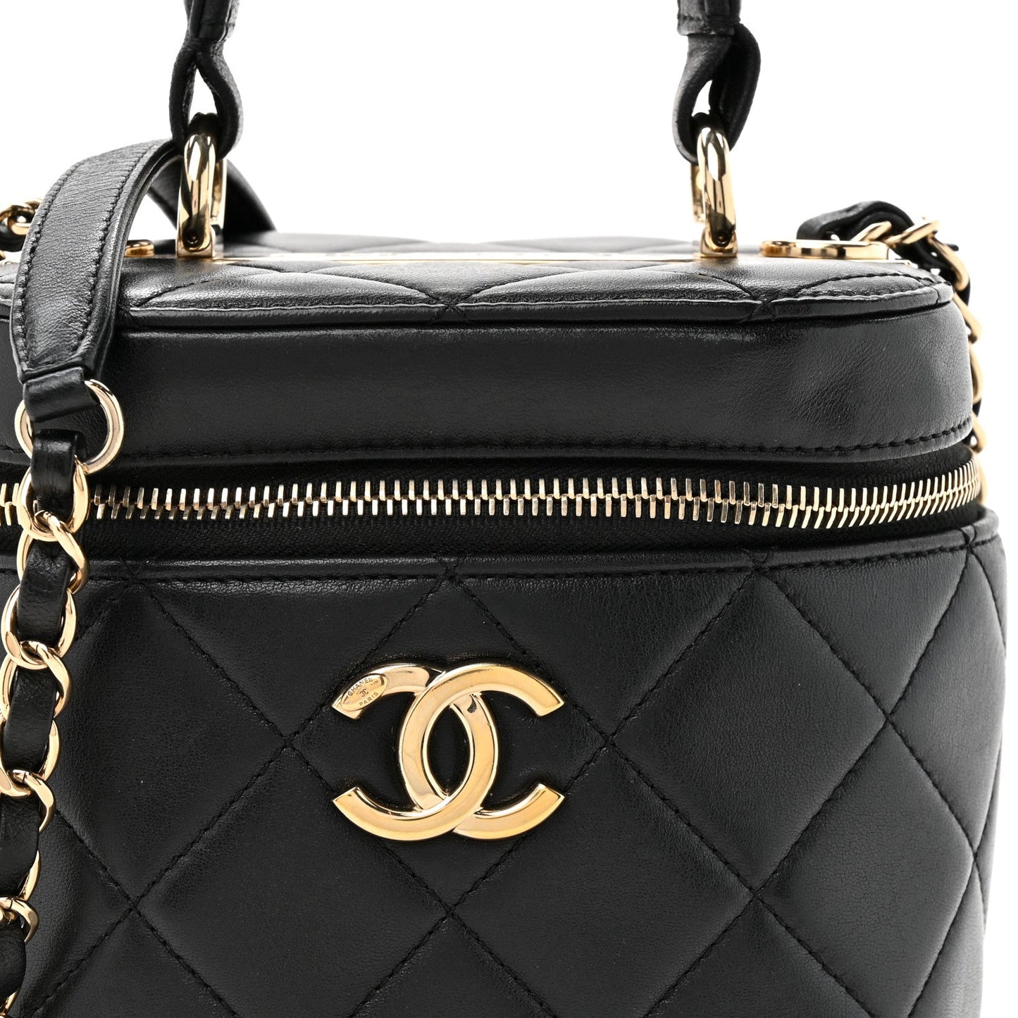 Lambskin Quilted Trendy Vanity Case Black