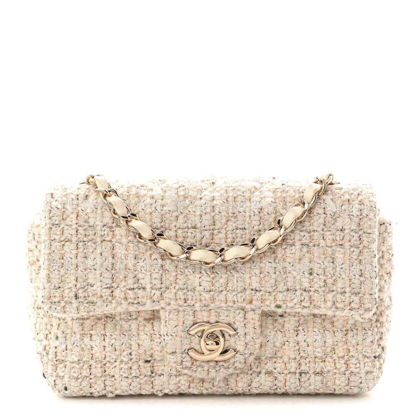 Tweed Quilted Mini Rectangular Flap Off White