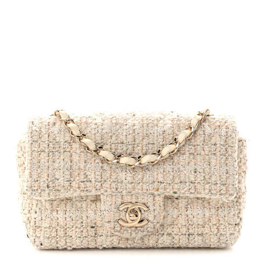 Tweed Quilted Mini Rectangular Flap Off White