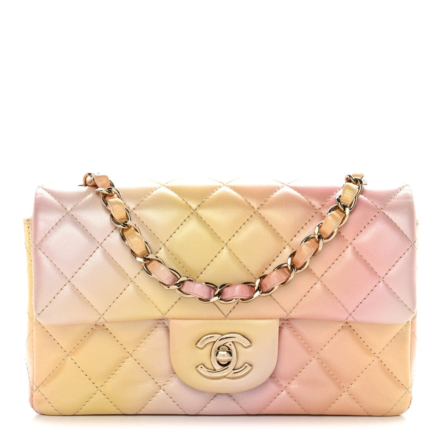 Lambskin Quilted Tie Dye Ombre Mini Rectangular Flap Yellow Multicolor