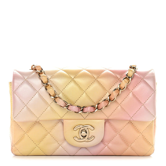 Lambskin Quilted Tie Dye Ombre Mini Rectangular Flap Yellow Multicolor