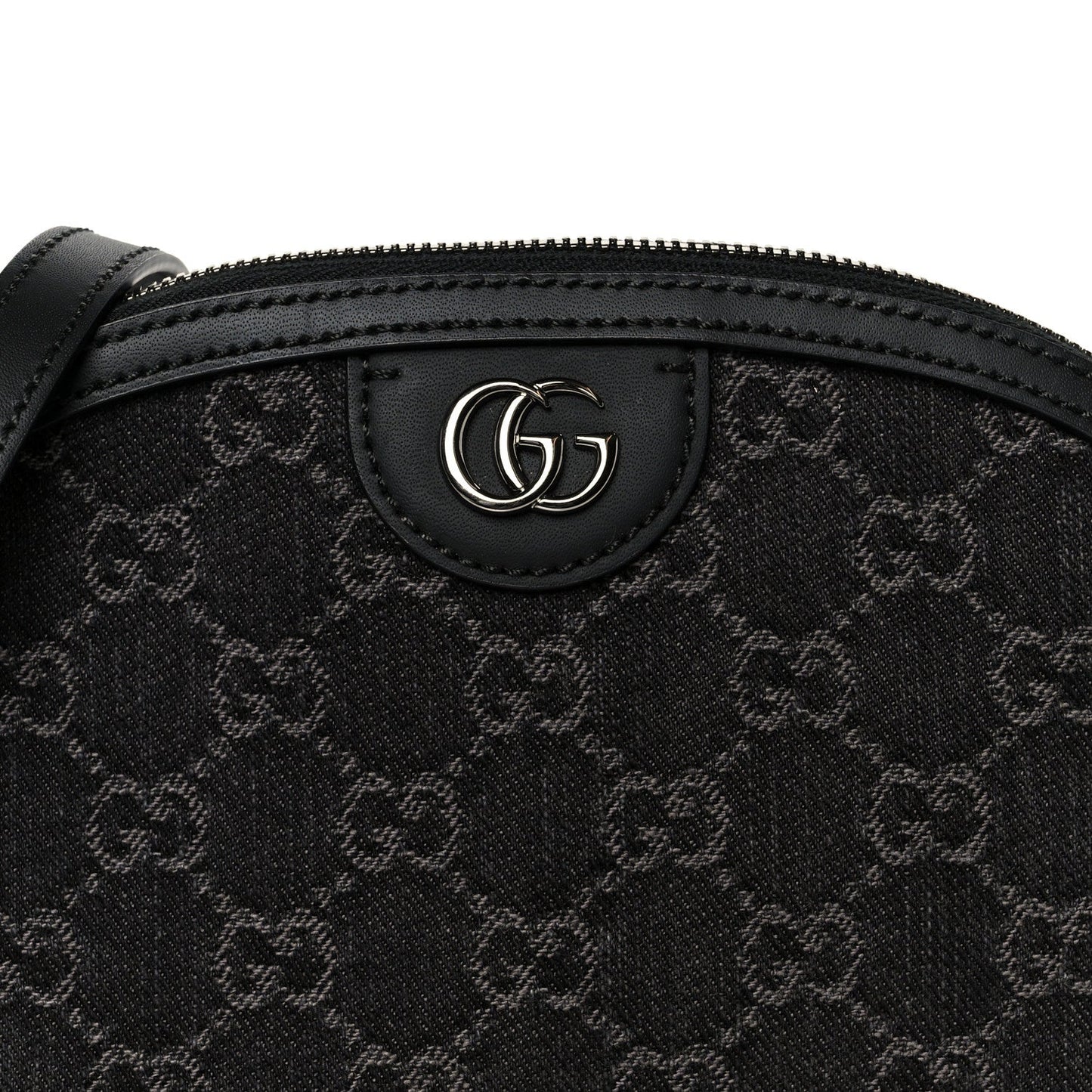 Denim Cuoio Harness GG Monogram Small Ophidia Dome Shoulder Bag Black Medium Grey