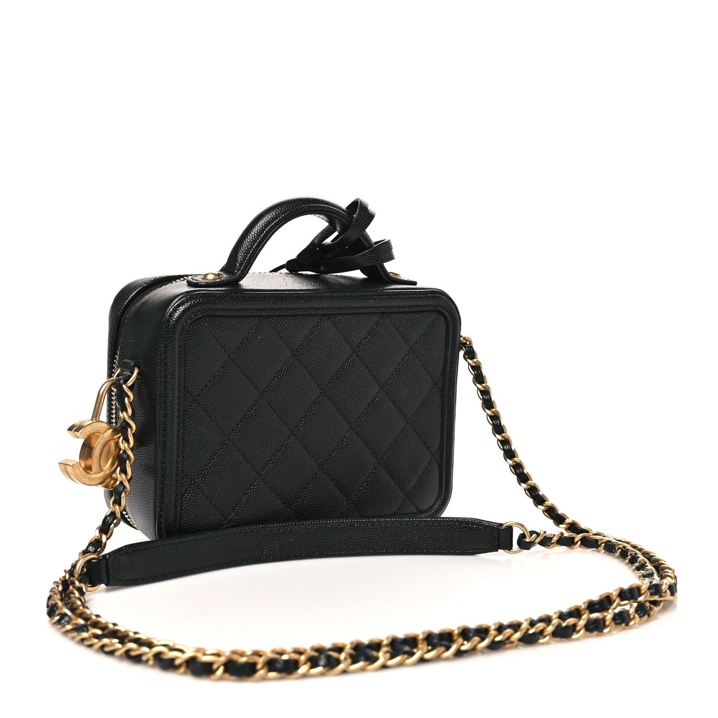 Caviar Quilted Small CC Filigree Vanity Case Black