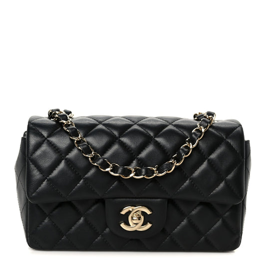 Lambskin Quilted Mini Rectangular Flap Black
