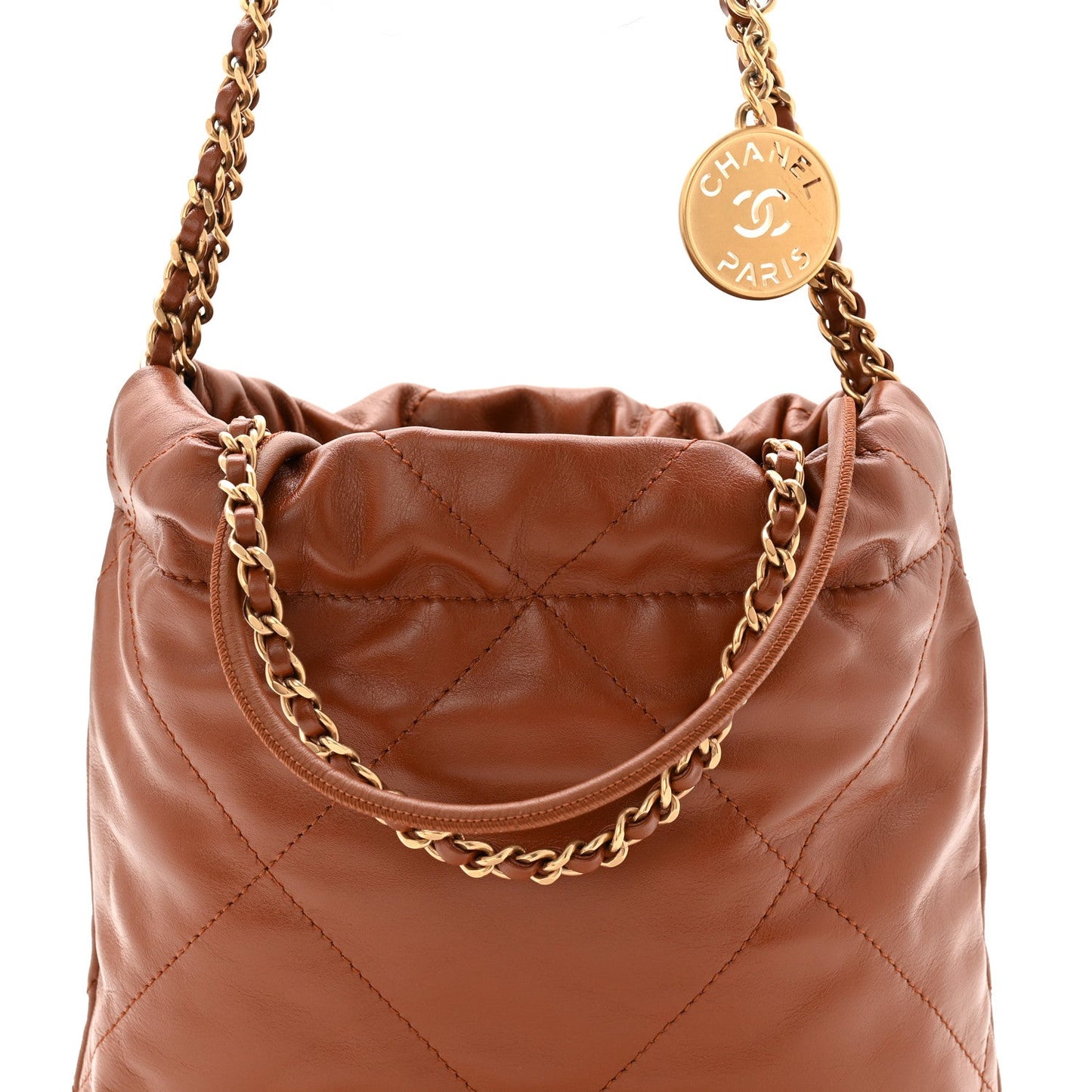 Shiny Calfskin Quilted Mini Chanel 22 Light Brown
