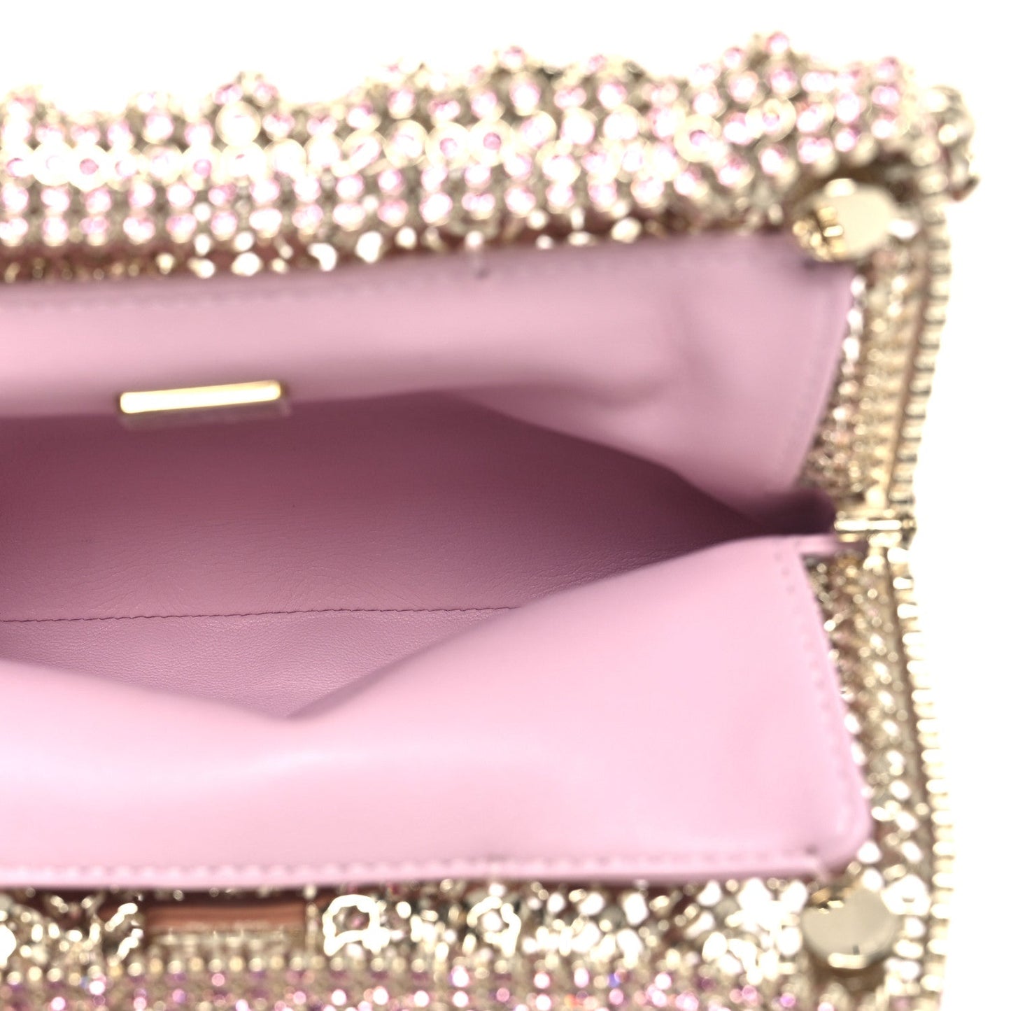 Crystal Embellished Metallic Lambskin Mini Chanel 22 Light Pink
