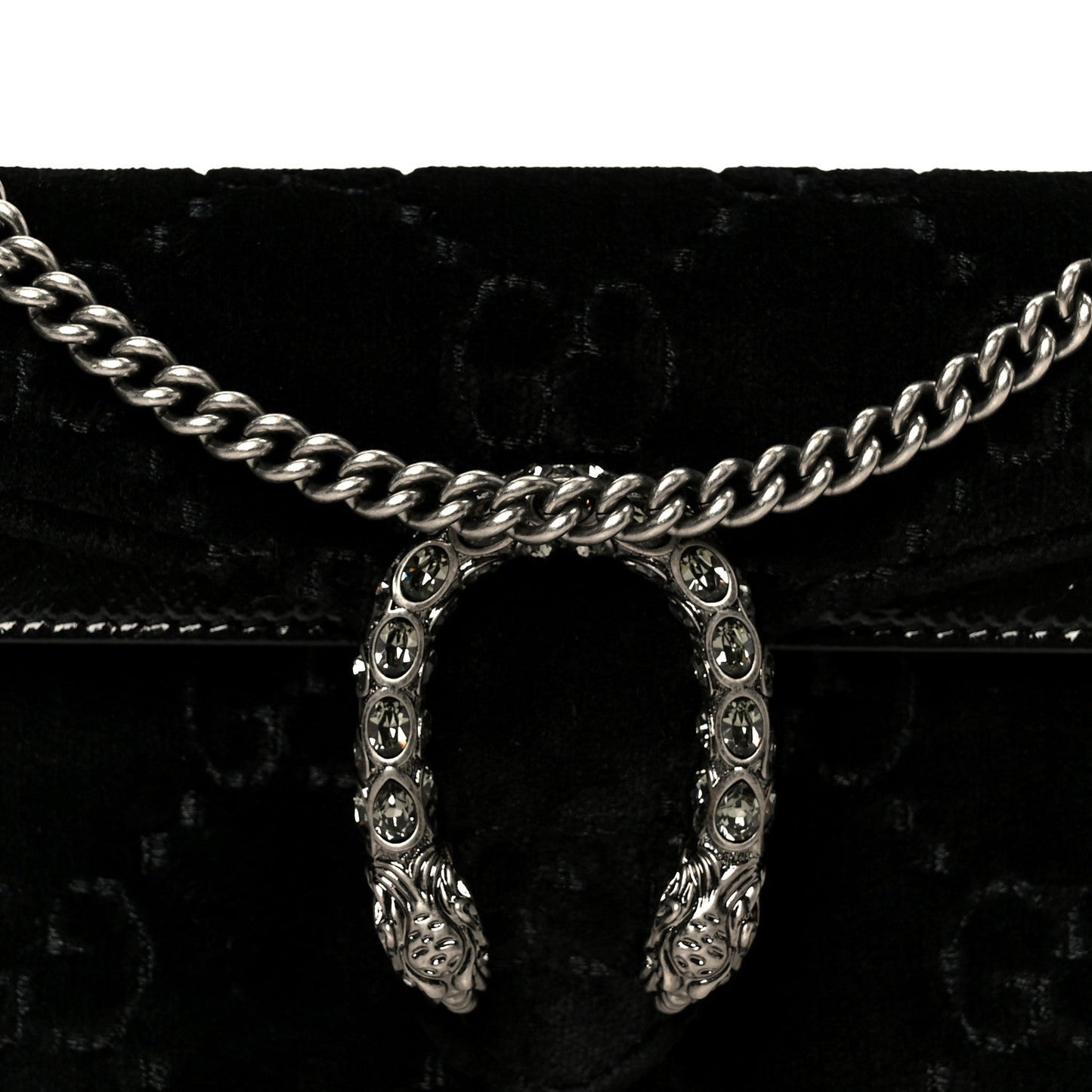 Velvet Skipper Crystal GG Monogram Super Mini Dionysus Shoulder Bag Black