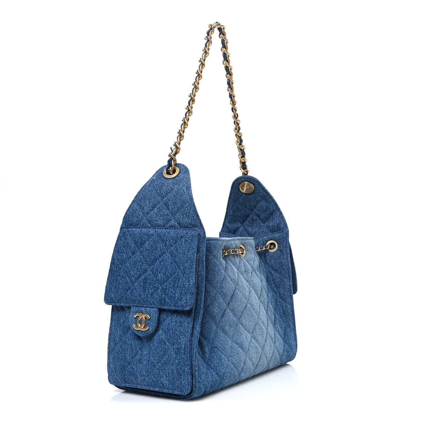 Washed Denim Quilted Small Chanel 25 Handbag Blue