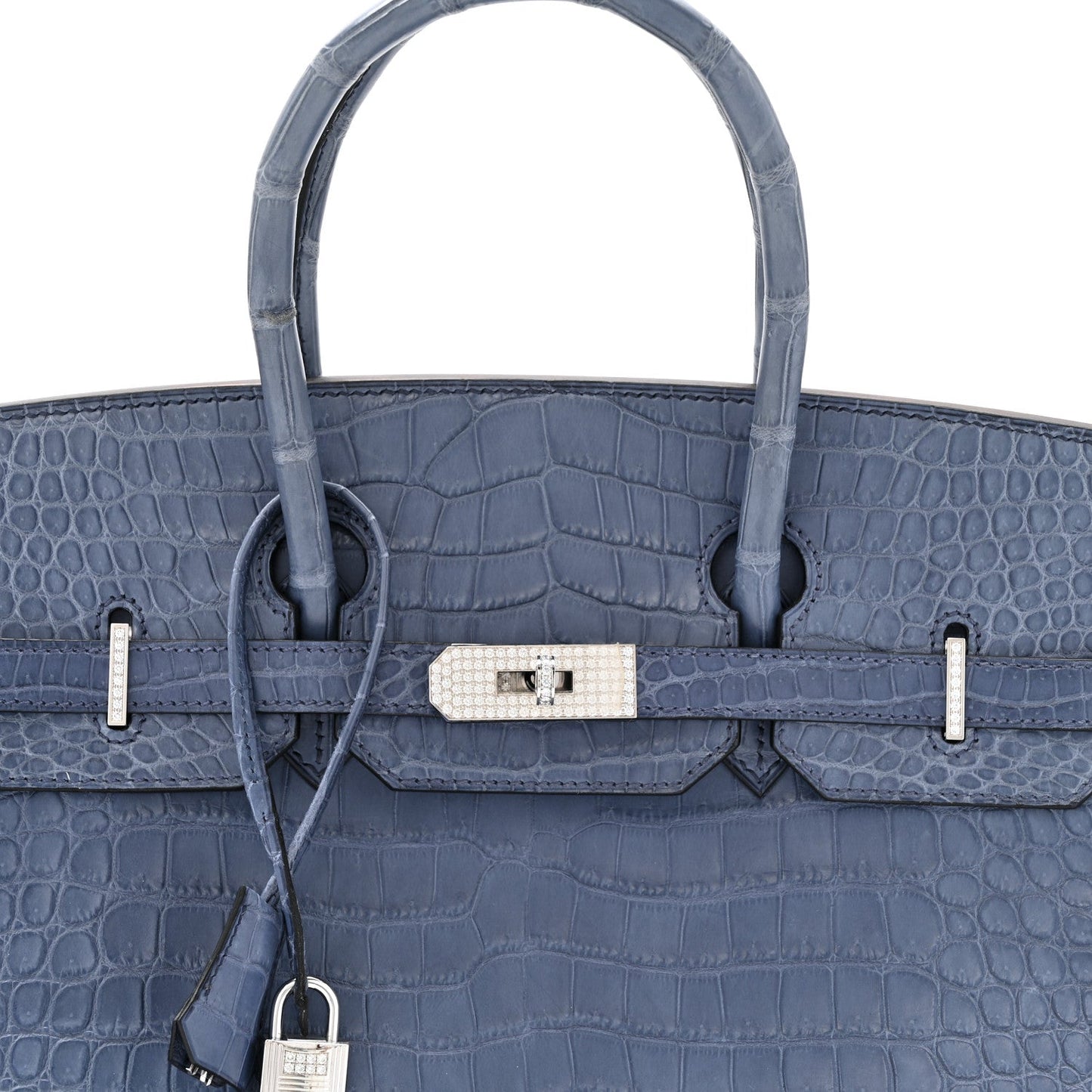 Matte Porosus Crocodile 18K White Gold Diamond Birkin 35 Bleu Brighton