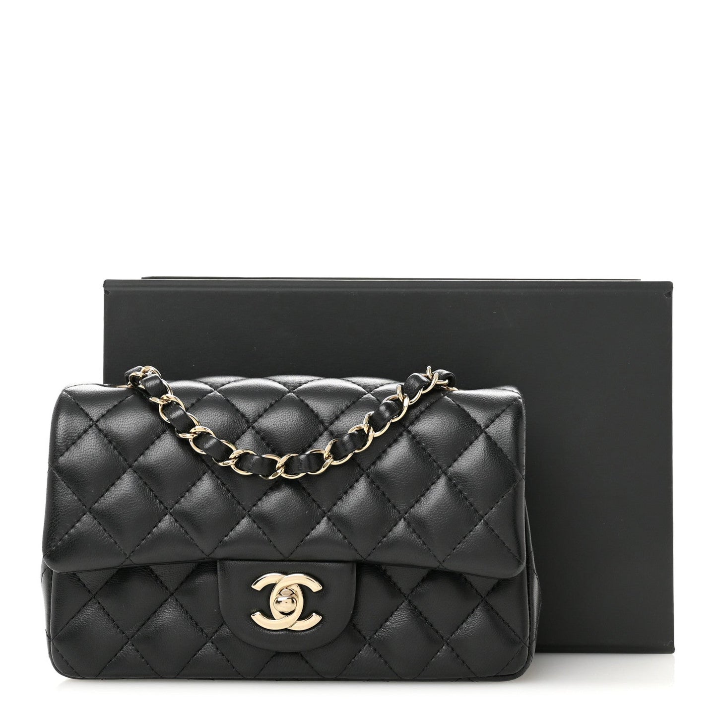 Lambskin Quilted Mini Rectangular Flap Black