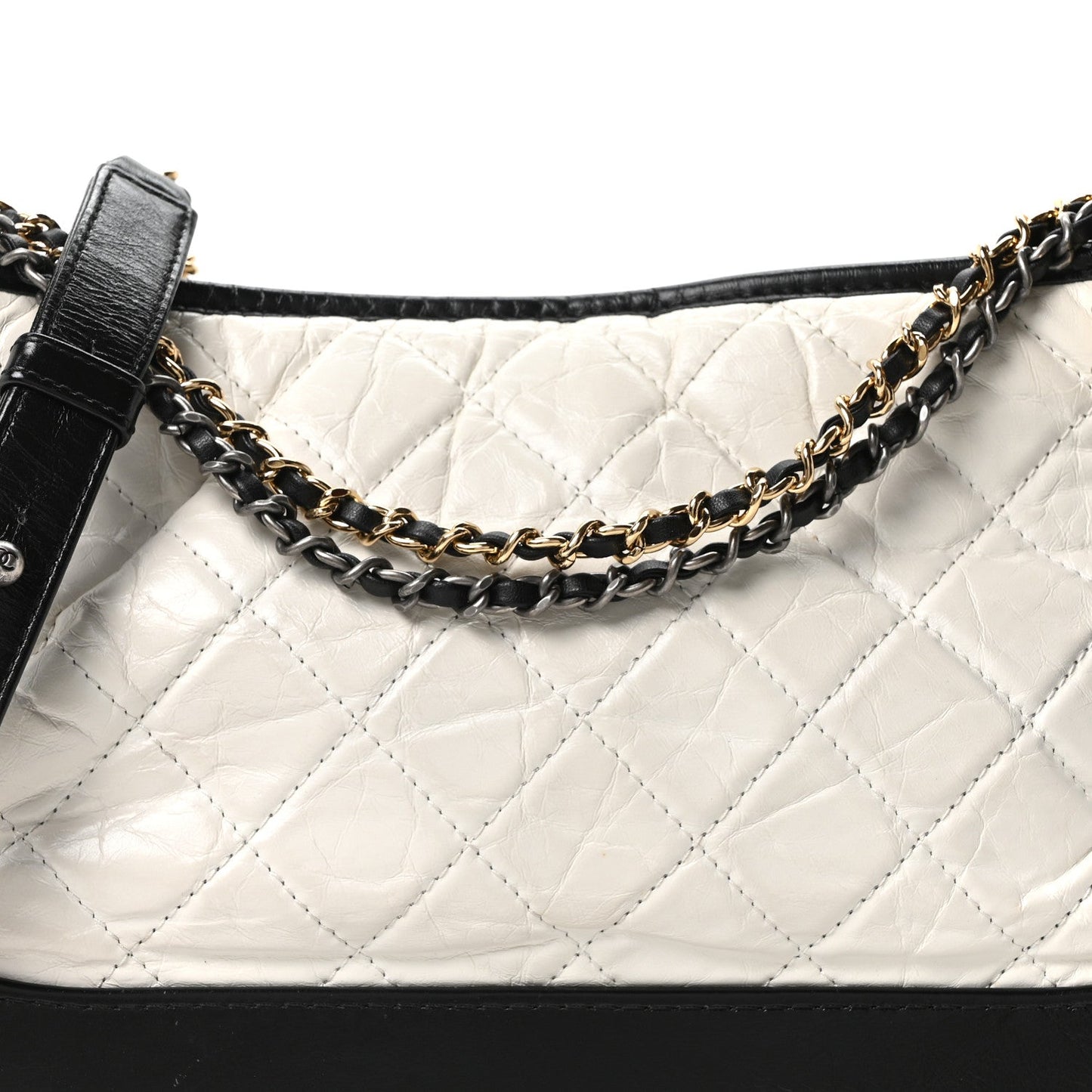 Aged Calfskin Quilted Medium Gabrielle Hobo Black White
