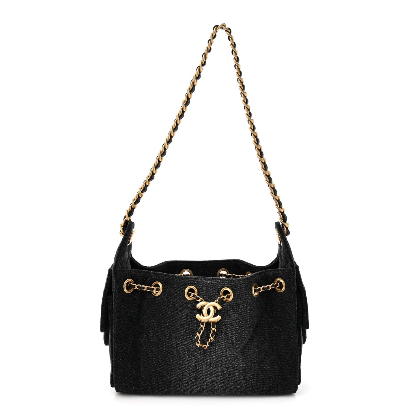 Washed Denim Quilted Mini Chanel 25 Handbag Black