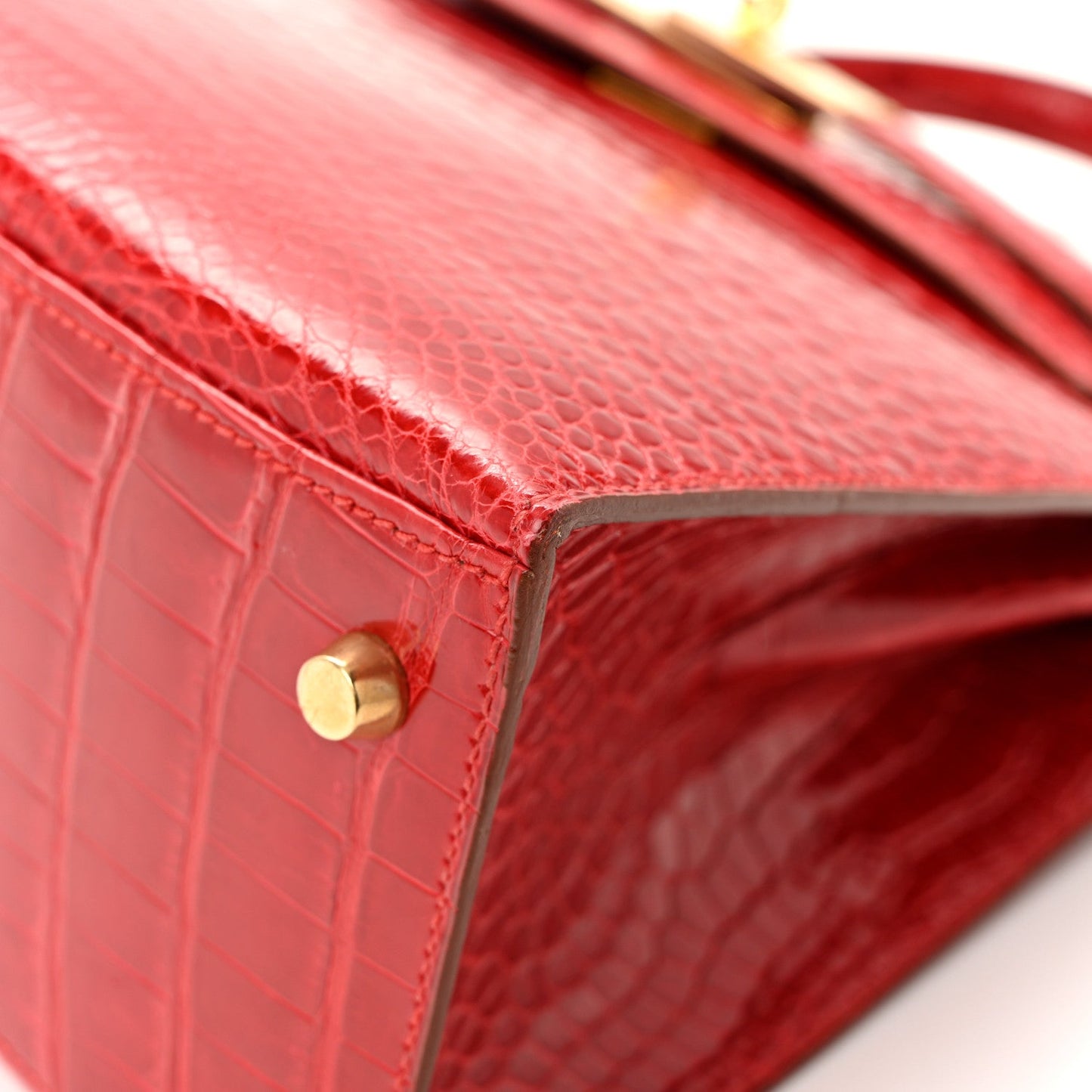 Shiny Porosus Crocodile Kelly Sellier 28 Rouge Vif