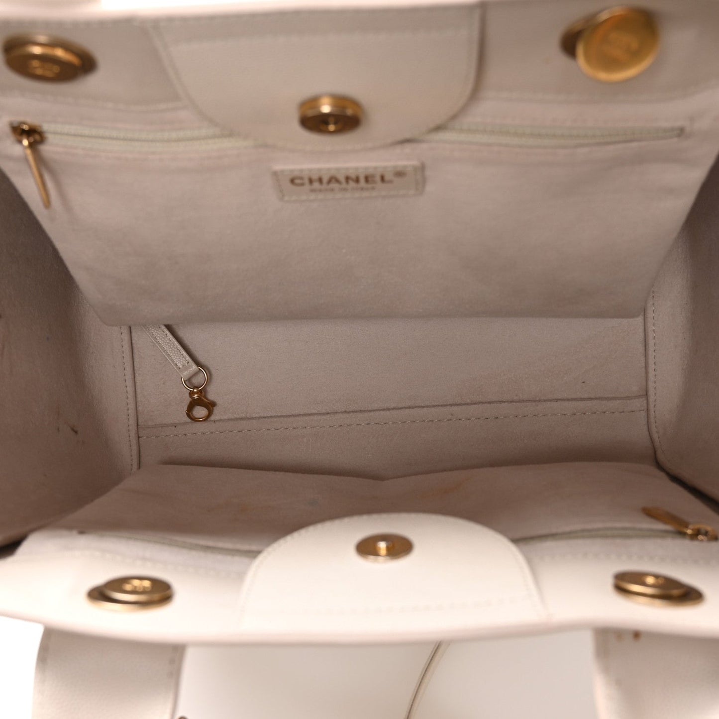 Caviar Small Studded Deauville Tote Ivory