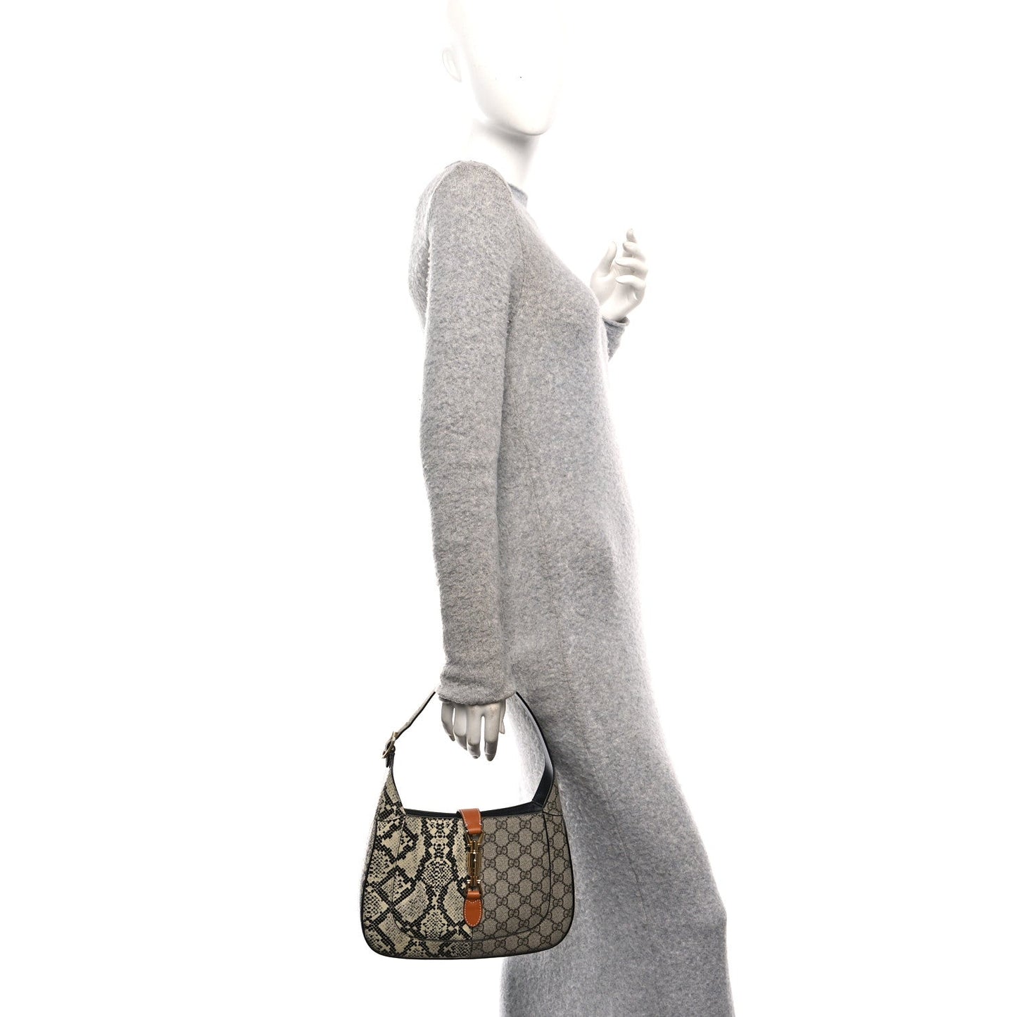 GG Supreme Monogram Snakeskin Small Jackie 1961 Hobo Beige Ebony
