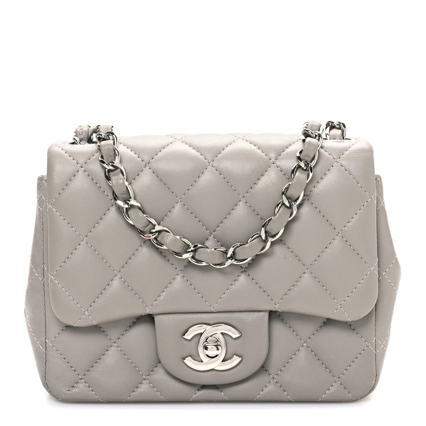 Lambskin Quilted Mini Square Flap Grey