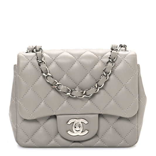 Lambskin Quilted Mini Square Flap Grey