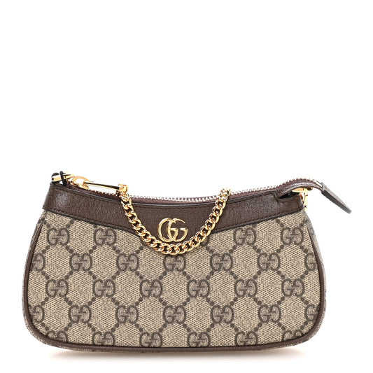 GG Supreme Monogram Textured Dollar Calfskin Mini Ophidia Chain Bag Beige Ebony
