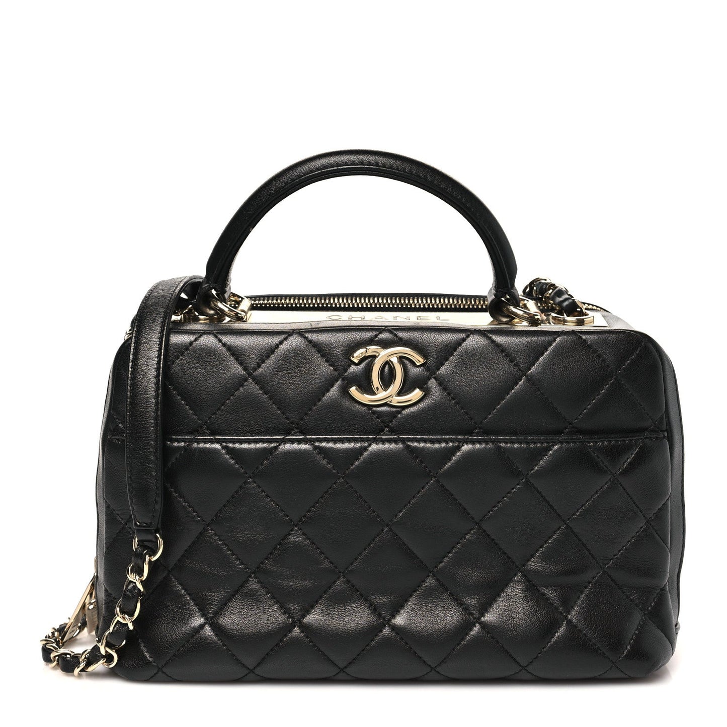 Lambskin Quilted Medium Trendy CC Bowling Bag Black
