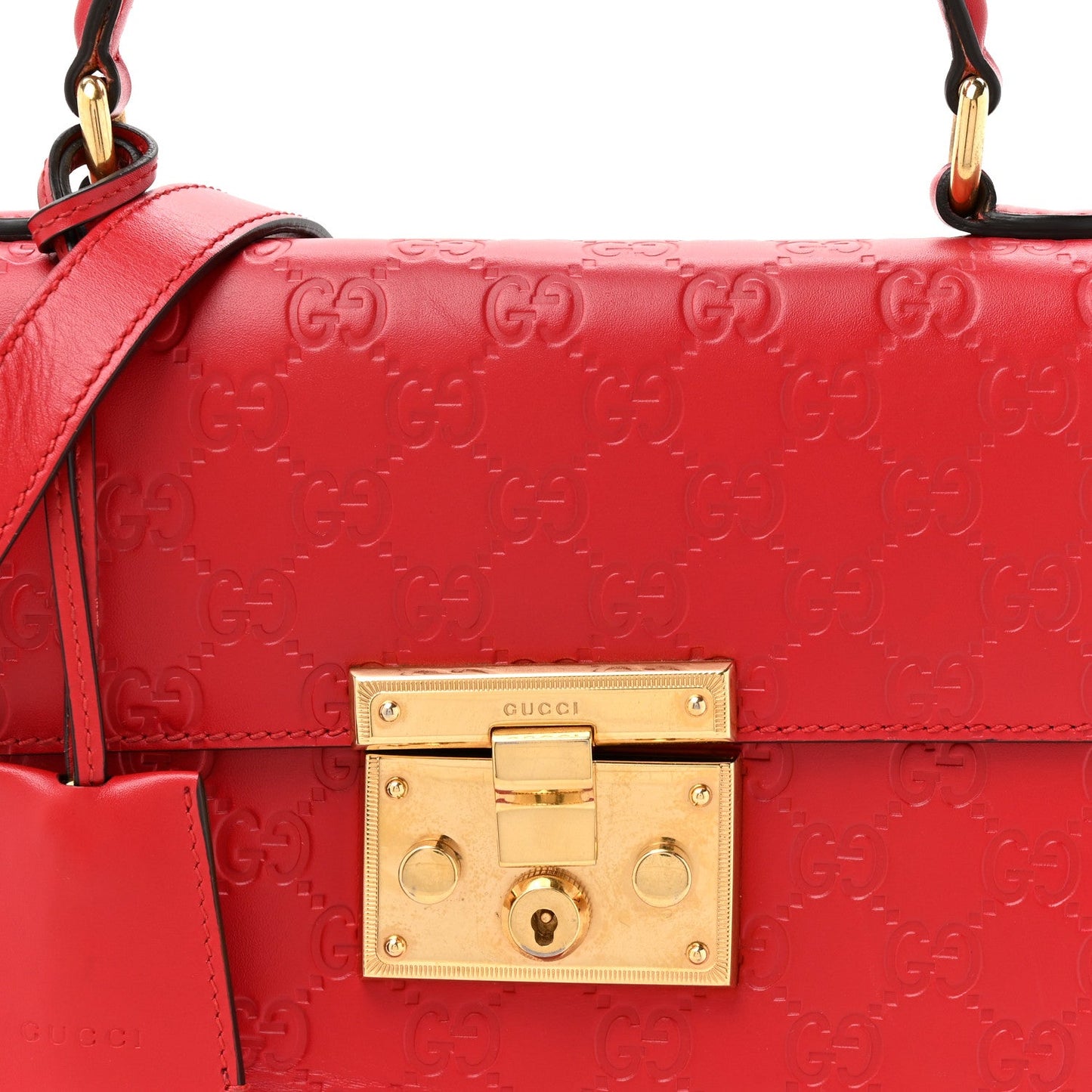 Guccissima Signature Small Padlock Top Handle Bag Hibiscus Red