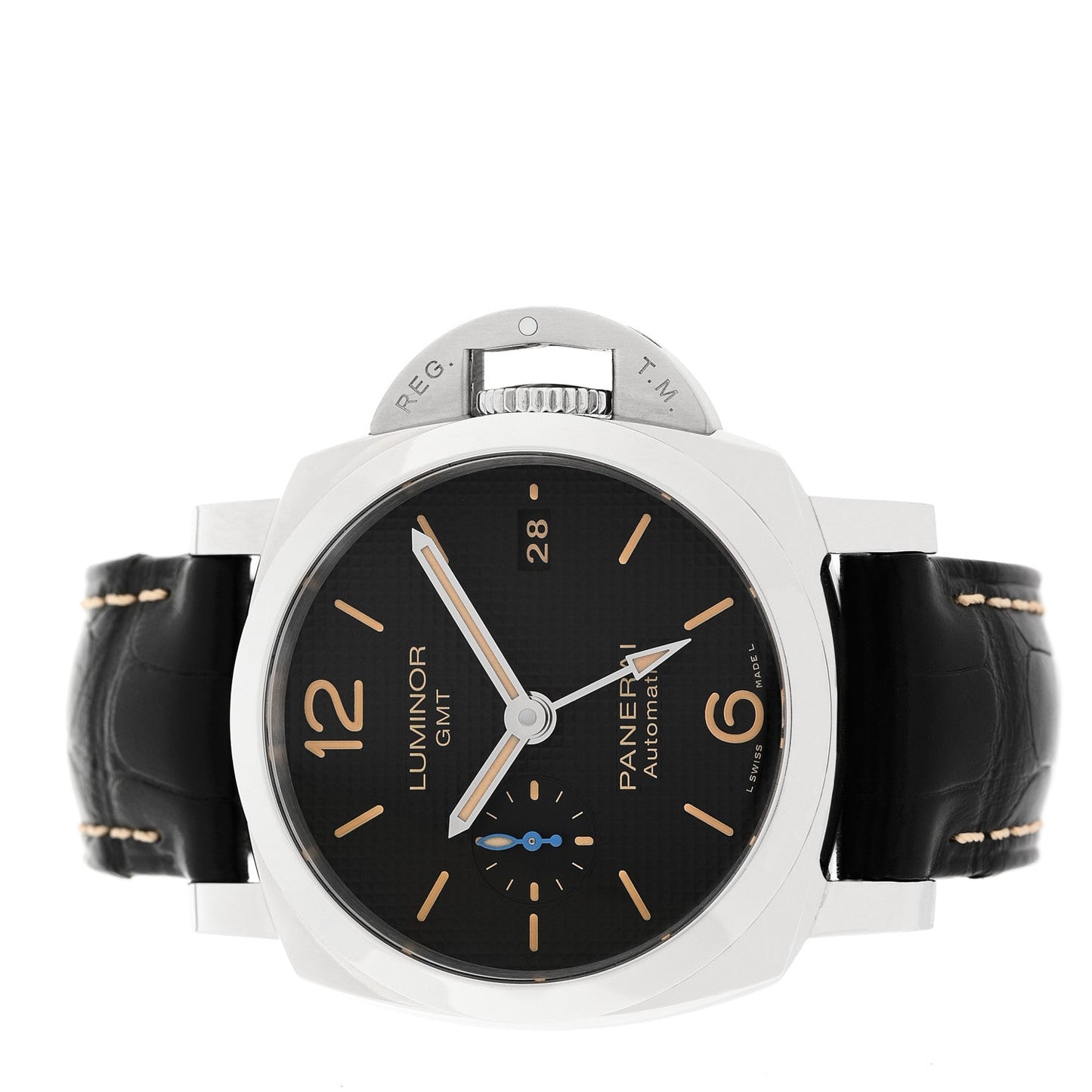 Stainless Steel Alligator 42mm Luminor 1950 3 Days GMT Automatic Watch Black PAM01535