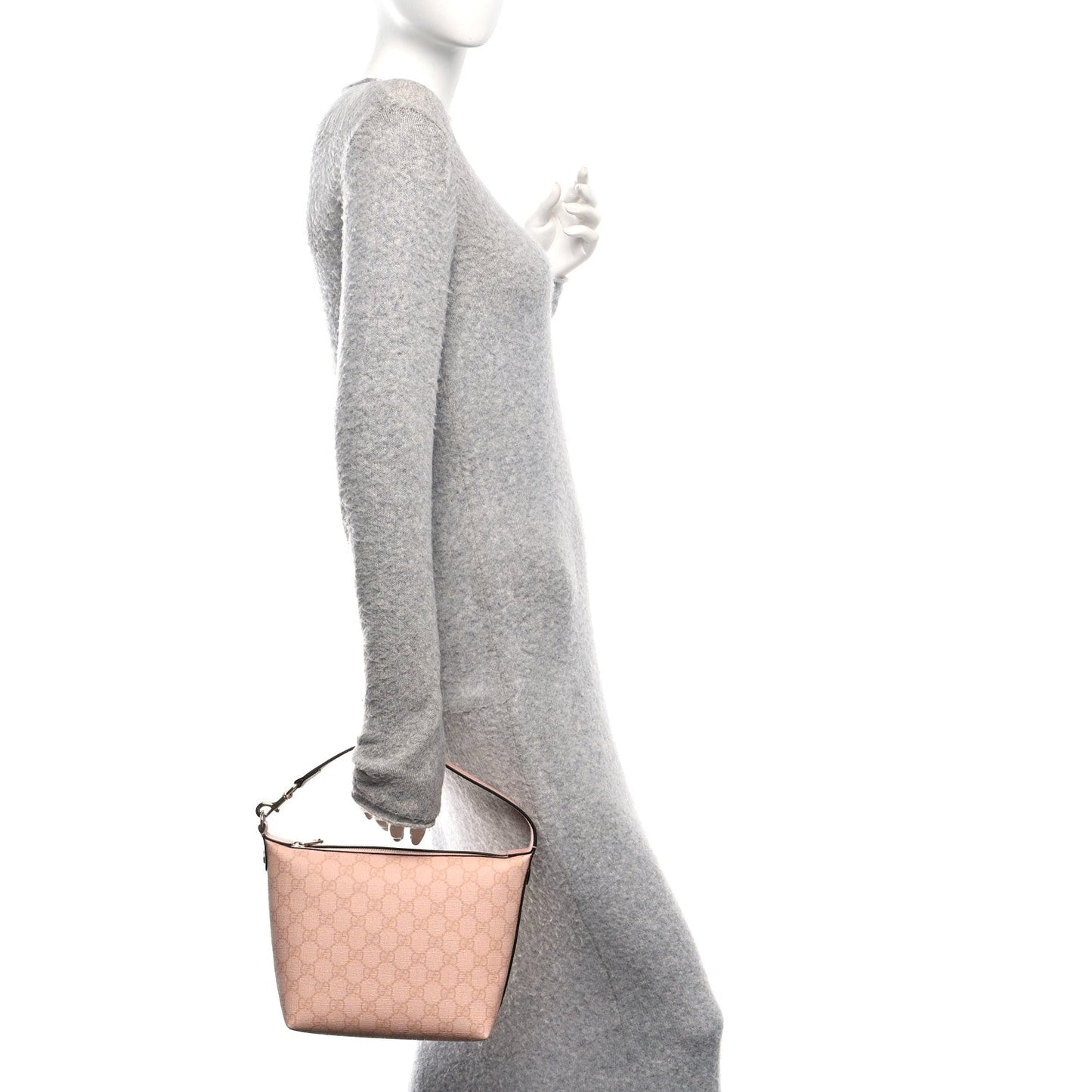 GG Supreme Monogram Textured Calfskin Web Super Mini Ophidia Shoulder Bag Pink