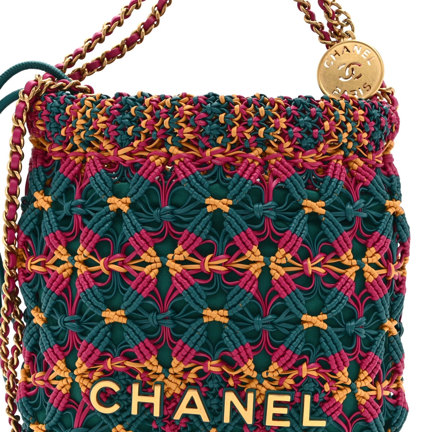 Calfskin Macrame Mini Chanel 22  Green Purple Yellow