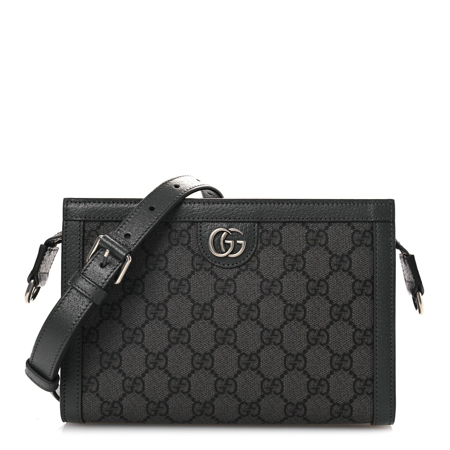 GG Supreme Monogram Textured Dollar Calfskin Web Small Ophidia Shoulder Bag Grey Black Graphite Grey
