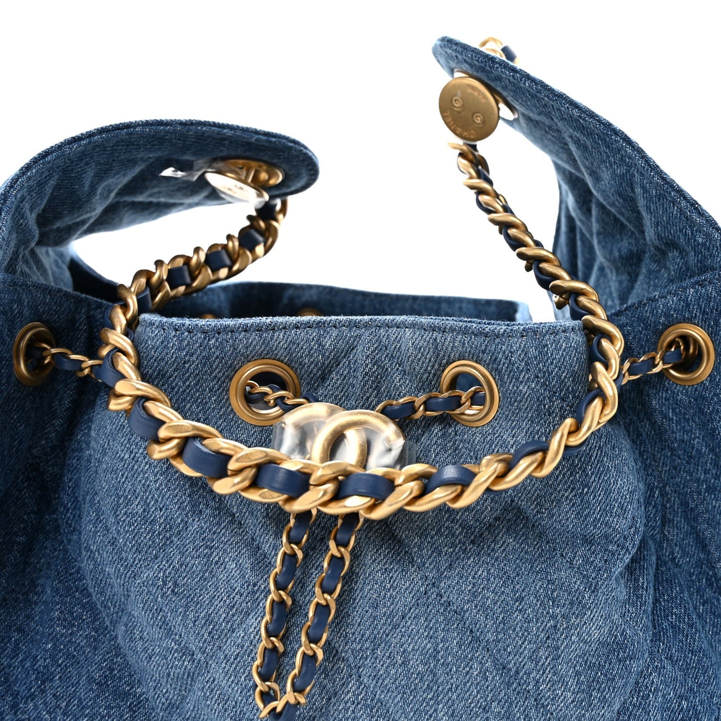 Washed Denim Quilted Small Chanel 25 Handbag Blue