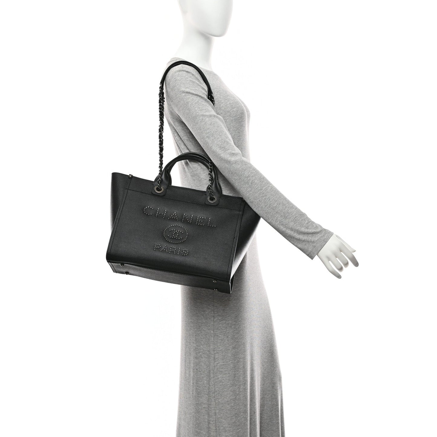 Caviar Small Studded Deauville Tote Black